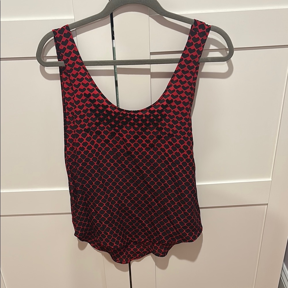 Club Monaco Red and Black Patterned silk Women's Top